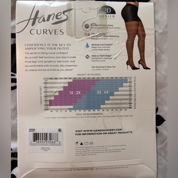 Hanes Curves Black Sheer Tights - Picture 2 of 2
